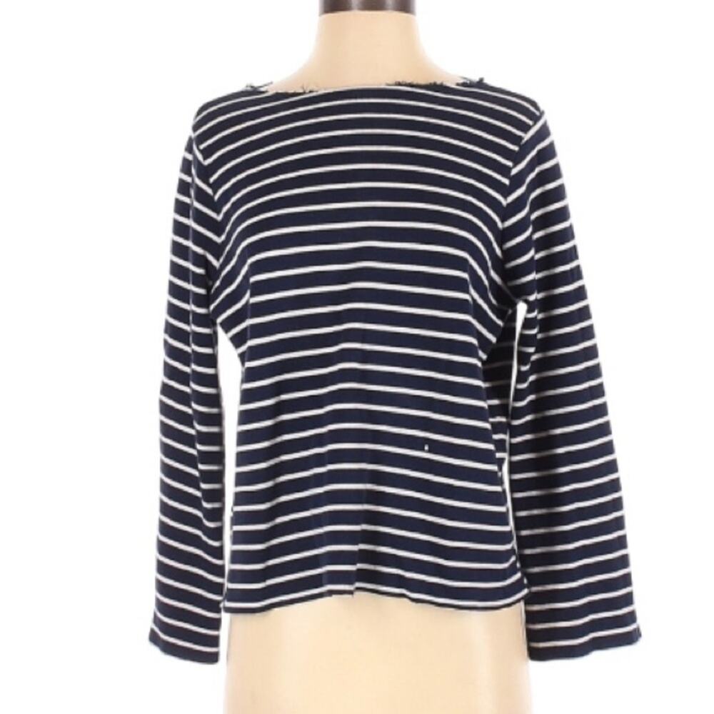 ZARA Striped Sweater Raw Hem Comfy Womens S Nautical Basic Closet Staple Beachy